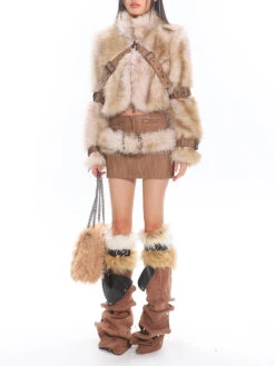 Faux Fur Trim Buckled Jacket And Mini Skirt With Belt Two Piece Set -Modern Wear Shop O1CN01GC7D8y25KifGWD1mY 1979797508
