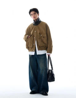 Contrast Leather Collar Oversized Utility Button Jacket -Modern Wear Shop O1CN01GKIm101QxkBjipdOG 4008732043