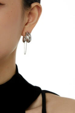 Double Hoop Earrings With Link Chain