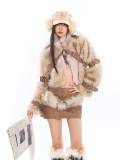 Faux Fur Trim Buckled Jacket And Mini Skirt With Belt Two Piece Set -Modern Wear Shop O1CN01HCxJFK25KifEEdGAa 1979797508