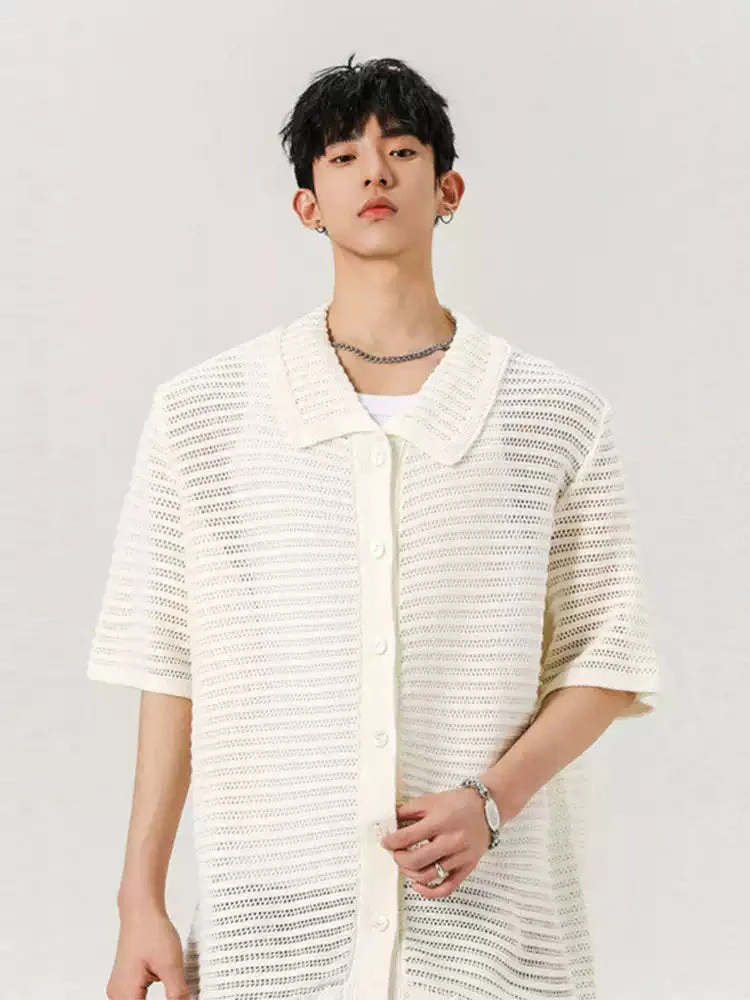 Sheer Open Knit Button-Up Short Sleeve Shirt 2 Sheer Open Knit Button-Up Short Sleeve Shirt - Image 2