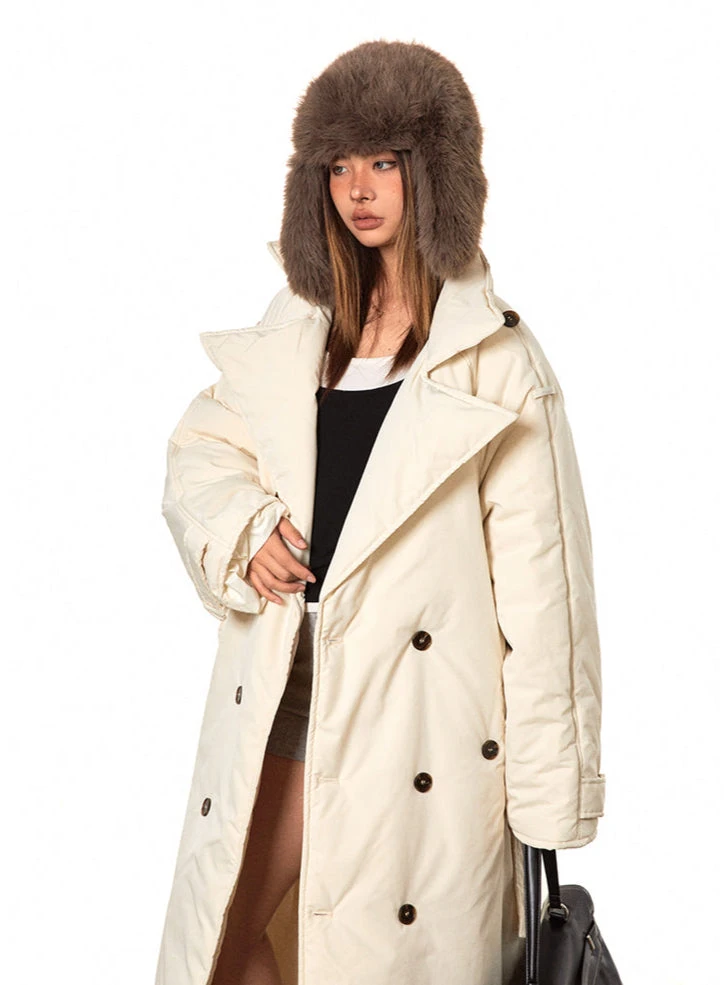 Double Breasted Puffer Long Line Coat With Belt 4 Double Breasted Puffer Long Line Coat With Belt - Image 4