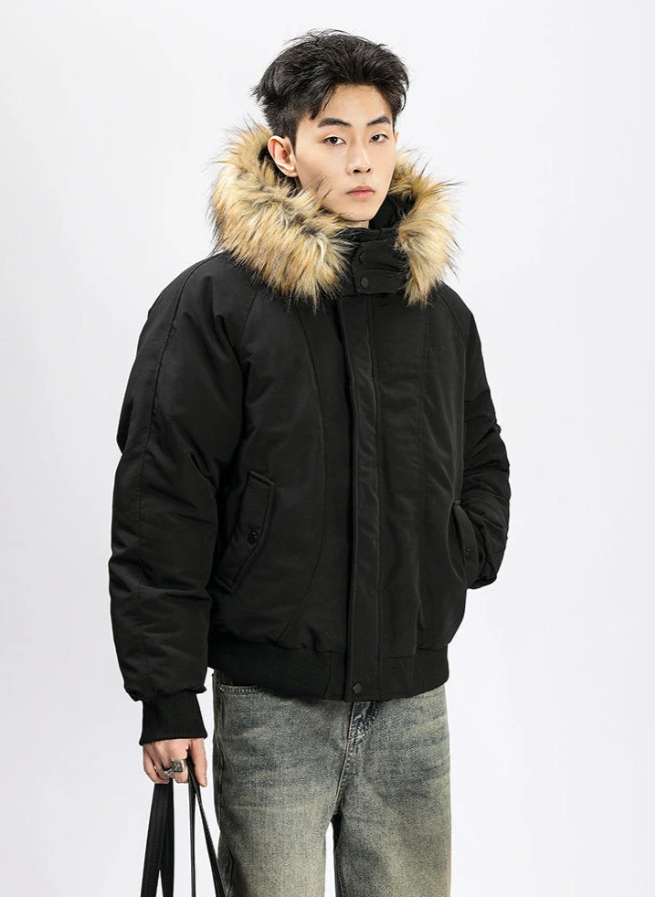 Removable Faux Fur Hoodie Bomber Jacket With Ribbed Hem 9 Removable Faux Fur Hoodie Bomber Jacket With Ribbed Hem - Image 9