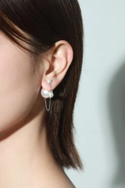 Faux Pearl With Link Chain Earrings