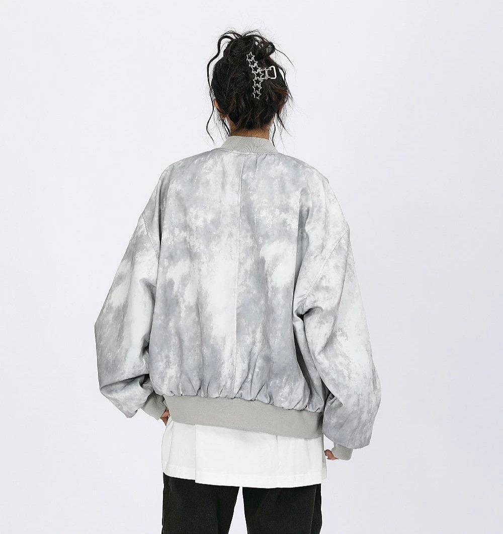Oversized Acid Wash Bomber Jacket With Snap Button Pockets 4 Oversized Acid Wash Bomber Jacket With Snap Button Pockets - Image 4