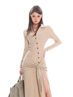 Button Up Long Sleeve Knotted Maxi Dress With Slit 23 Button Up Long Sleeve Knotted Maxi Dress With Slit -Modern Wear Shop O1CN01IdqxHi1iBnovYrPFq 2201256844375