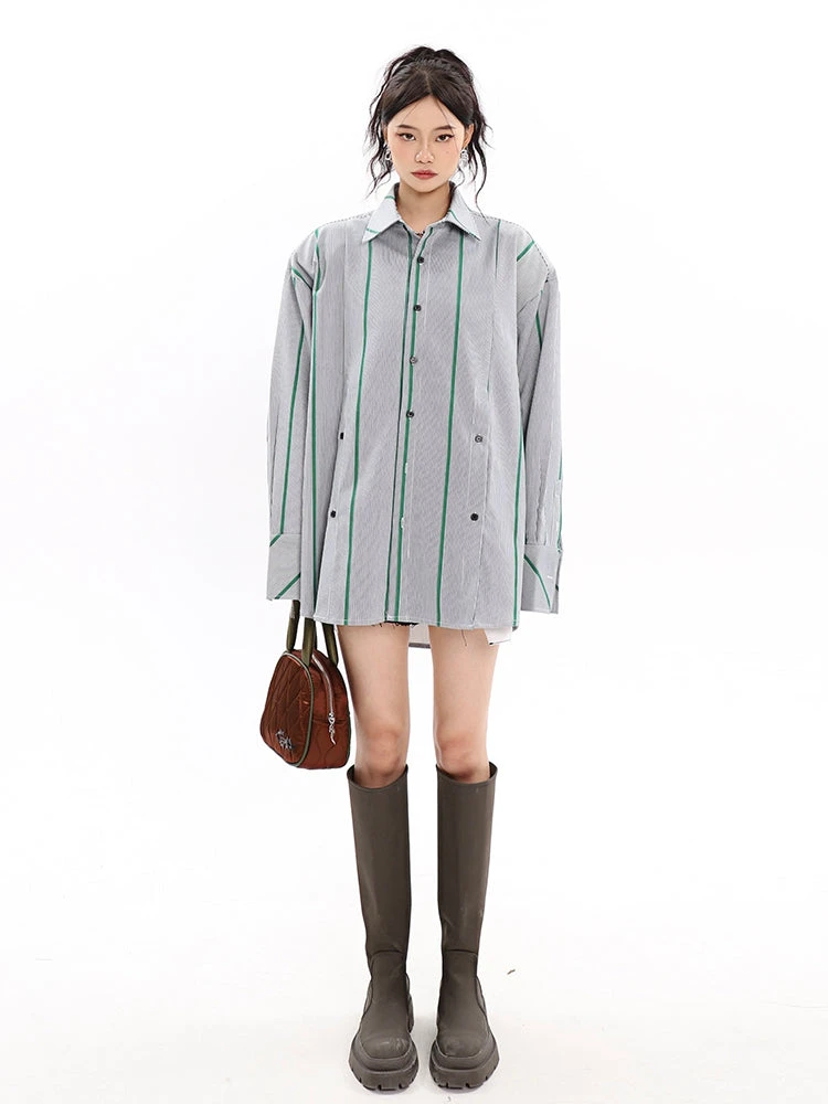 Pinstripe Button Shirt With Shoulder Pads 8 Pinstripe Button Shirt With Shoulder Pads - Image 8
