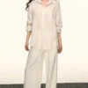 Oversized Faux-Linen Lightweight Button Shirt And Wide Leg Pants Two-Piece Set