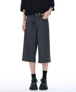 Mid Waist Wide Leg Bermuda Shorts