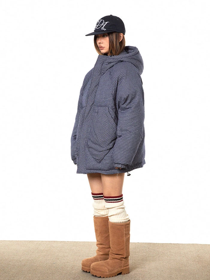 Oversized Plaid Puffer Hooded Jacket With Pockets 13 Oversized Plaid Puffer Hooded Jacket With Pockets - Image 13