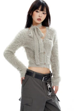 Fuzzy Cropped Scarf-Detail Cardigan With Button Front -Modern Wear Shop O1CN01J1YlWb2NBFRHVsRGM 2200576249924