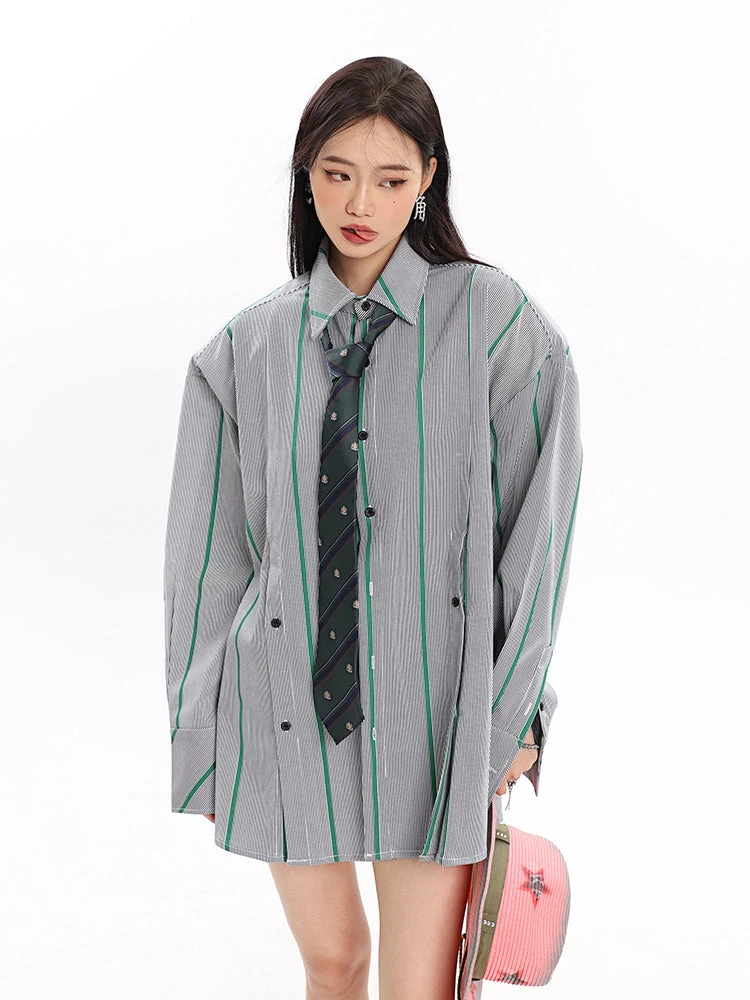 Pinstripe Button Shirt With Shoulder Pads 2 Pinstripe Button Shirt With Shoulder Pads - Image 2