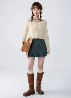 Open Knit Cropped Cardigan With Drawstrings -Modern Wear Shop O1CN01JMRFGv1kHPgq4VjrD 378884658