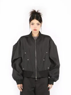 Boxy Oversized Ribbed Bomber Jacket