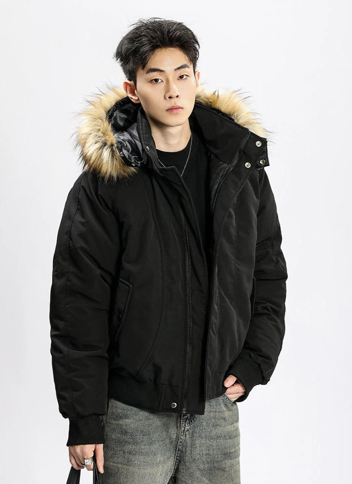 Removable Faux Fur Hoodie Bomber Jacket With Ribbed Hem 11 Removable Faux Fur Hoodie Bomber Jacket With Ribbed Hem - Image 11