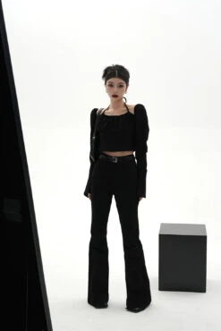 Sheer Long Sleeve Ruched Halter Blouse With Flared Cuffs -Modern Wear Shop O1CN01K26e7Z1t4R0eA2nwJ 722875848