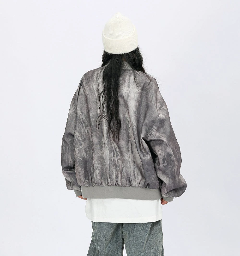Oversized Acid Wash Bomber Jacket With Snap Button Pockets 14 Oversized Acid Wash Bomber Jacket With Snap Button Pockets - Image 14