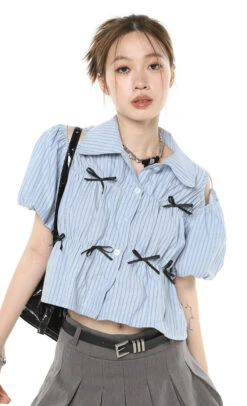 Stripe Cold Shoulder Button Top -Modern Wear Shop O1CN01K64Yfh281t3z32faw 800637873