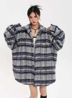 Plaid Fuzzy Oversized Button Shirt -Modern Wear Shop O1CN01KBX43E1FVq2lKzxzV 90830493