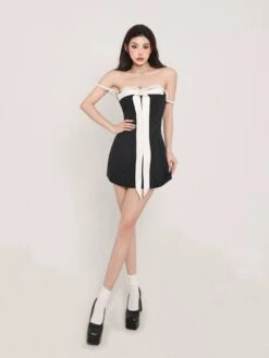 Pinstripe Bandeau Tube Lace Ribbon Dress -Modern Wear Shop O1CN01KH74f62JXuXpEXCwX 59089432
