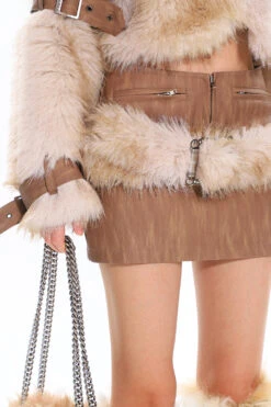Faux Fur Trim Buckled Jacket And Mini Skirt With Belt Two Piece Set -Modern Wear Shop O1CN01KbIzfE25KifJOFR0f 1979797508