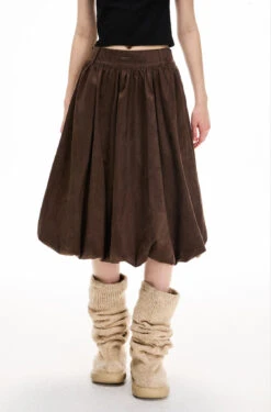 Pleated Balloon Suede Midi Skirt -Modern Wear Shop O1CN01KbYaeq1qokQTbiN4s 618895543
