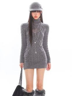 Cable Knit Turtleneck Dress With Cross Mesh Lace Detail 26 Cable Knit Turtleneck Dress With Cross Mesh Lace Detail -Modern Wear Shop O1CN01Kj4AhT25KifSSmjOf 1979797508