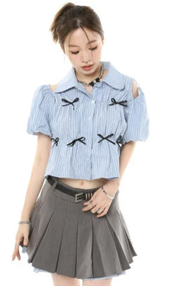 Stripe Cold Shoulder Button Top -Modern Wear Shop O1CN01KkX3U4281t43Yba3V 800637873