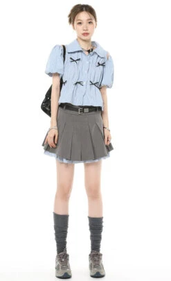 Stripe Cold Shoulder Button Top -Modern Wear Shop O1CN01L4gBVE281t48bvsLz 800637873