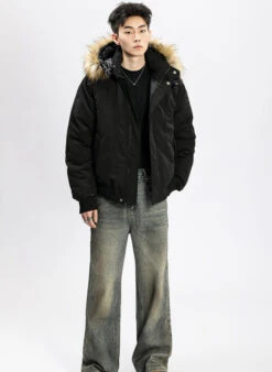 Removable Faux Fur Hoodie Bomber Jacket With Ribbed Hem 33 Removable Faux Fur Hoodie Bomber Jacket With Ribbed Hem -Modern Wear Shop O1CN01LOop7I1knTbVXcJFx 3161734728