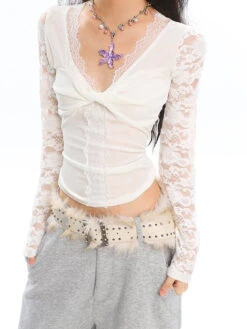 Mesh Lace Long Sleeve V-Neck Top -Modern Wear Shop O1CN01LXTTXX25KifnDnD9G 1979797508