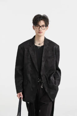 Textured Floral Pattern Single-Breasted Blazer