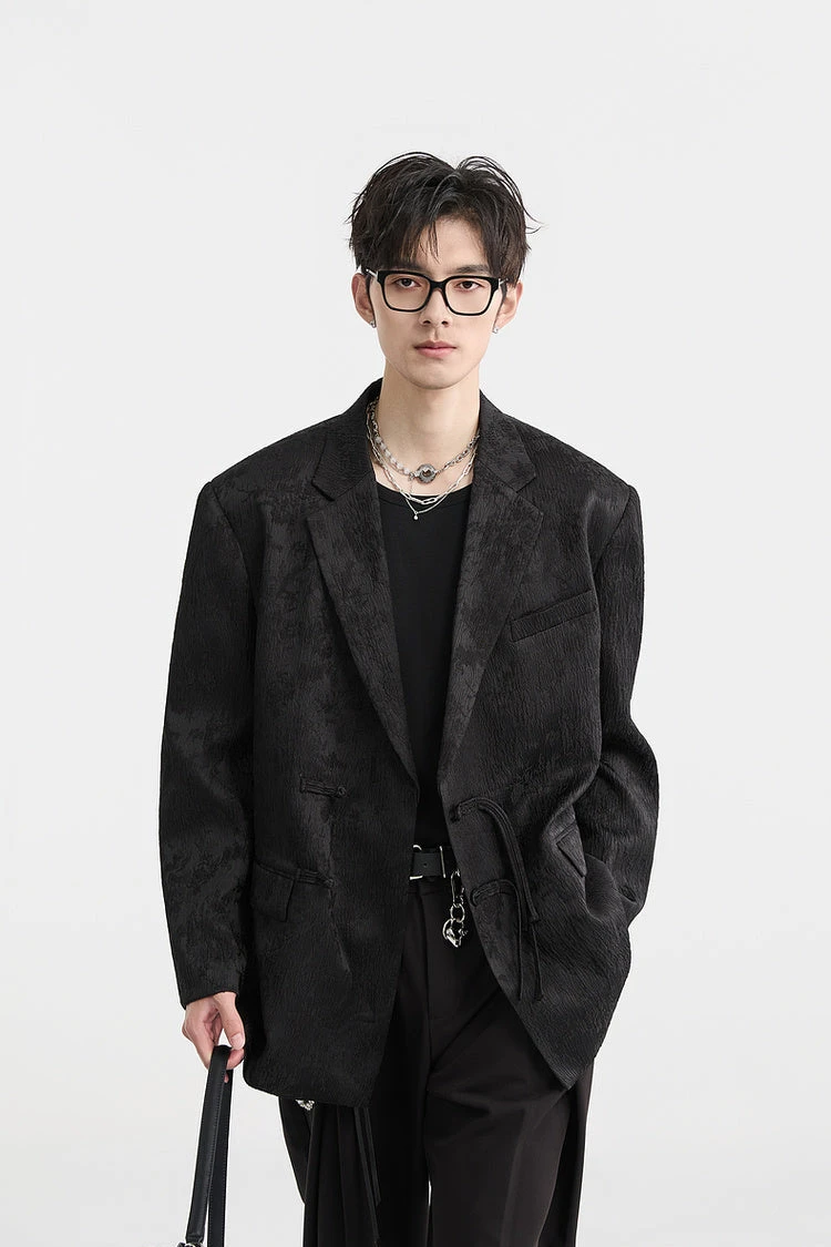 Textured Floral Pattern Single-Breasted Blazer 1 Textured Floral Pattern Single-Breasted Blazer