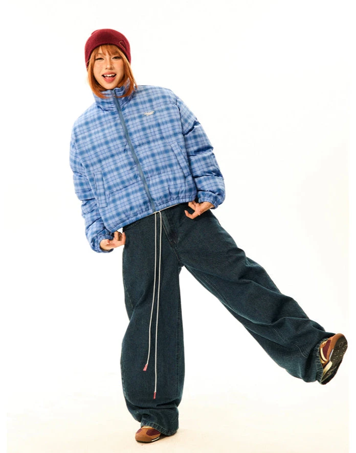 Plaid Quilted High Collar Mid Crop Puffer Jacket 8 Plaid Quilted High Collar Mid Crop Puffer Jacket - Image 8