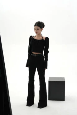 Sheer Long Sleeve Ruched Halter Blouse With Flared Cuffs -Modern Wear Shop O1CN01M1GEcy1t4R0hqO3Aw 722875848