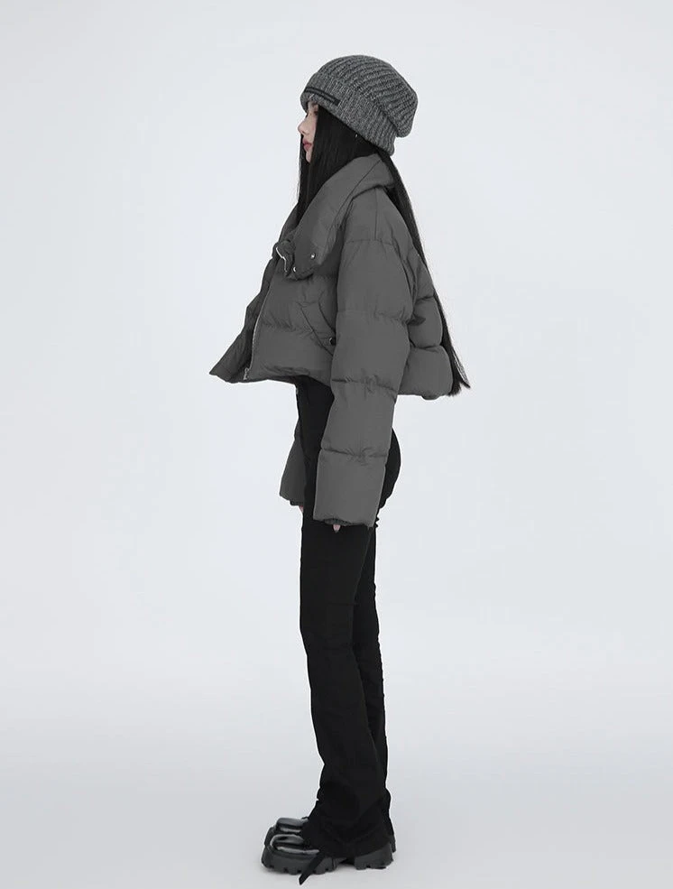 Diagonal Zip Cropped Puffer Jacket 9 Diagonal Zip Cropped Puffer Jacket - Image 9