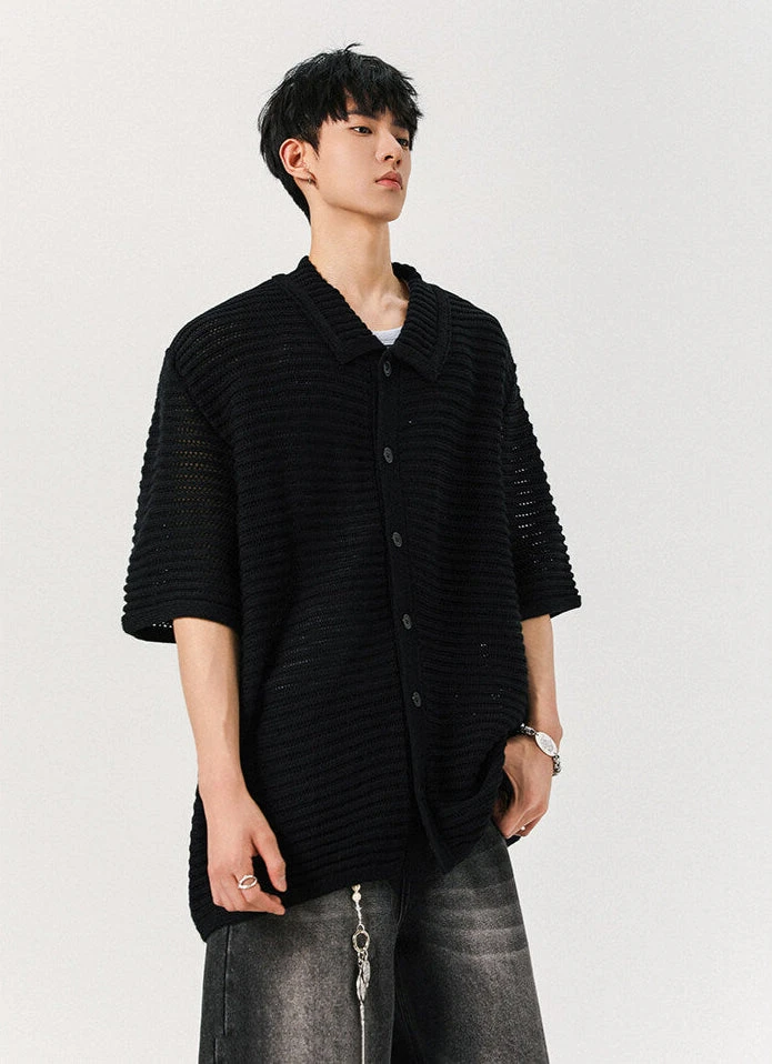 Sheer Open Knit Button-Up Short Sleeve Shirt 12 Sheer Open Knit Button-Up Short Sleeve Shirt - Image 12