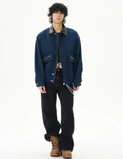 Oversized Worker Jacket With Contrast Faux Leather Collar -Modern Wear Shop O1CN01N8HAyQ1r3P5f1YJ62 1124265575