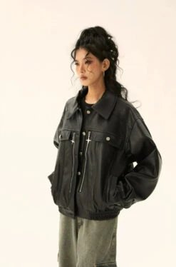 Oversized Faux Leather Jacket With Star Pendant Zip Detail -Modern Wear Shop O1CN01NIgUh71qokGNKDqwb 618895543