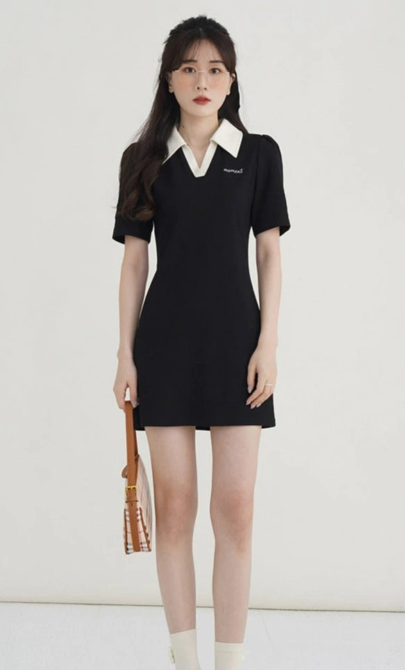 Contrast Collar Mini Dress 2 Contrast Collar Mini Dress - Image 2
