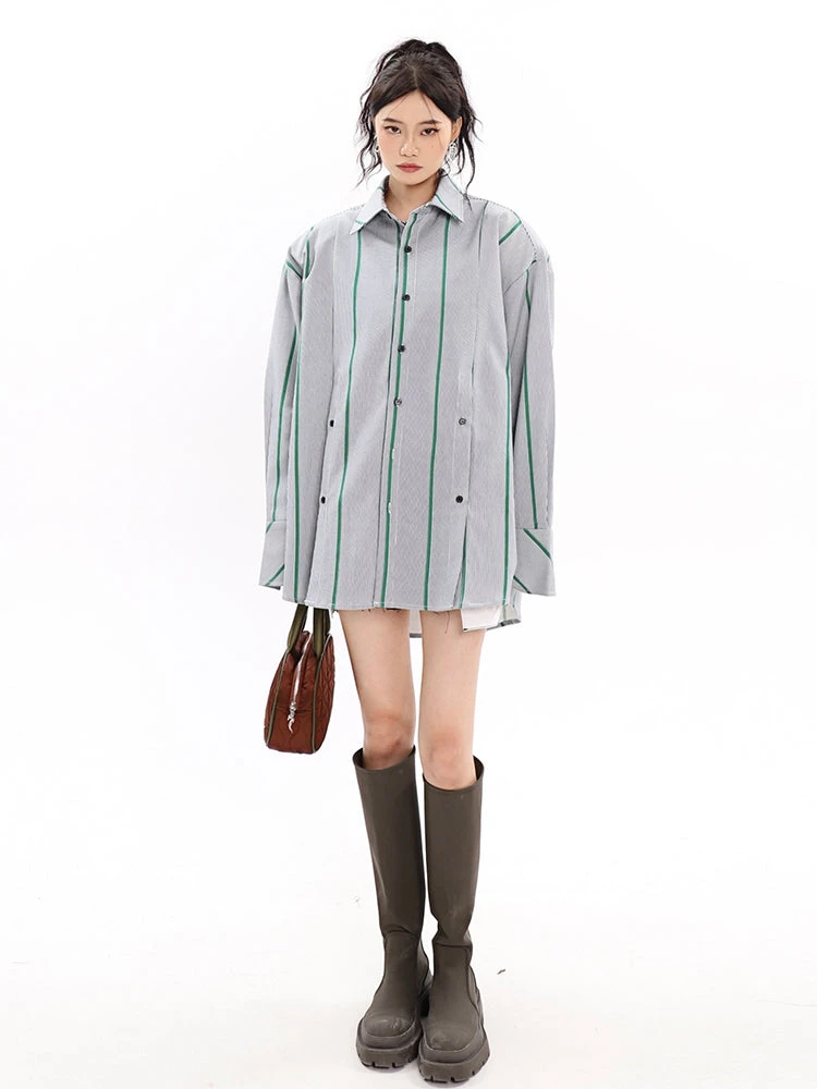 Pinstripe Button Shirt With Shoulder Pads 6 Pinstripe Button Shirt With Shoulder Pads - Image 6