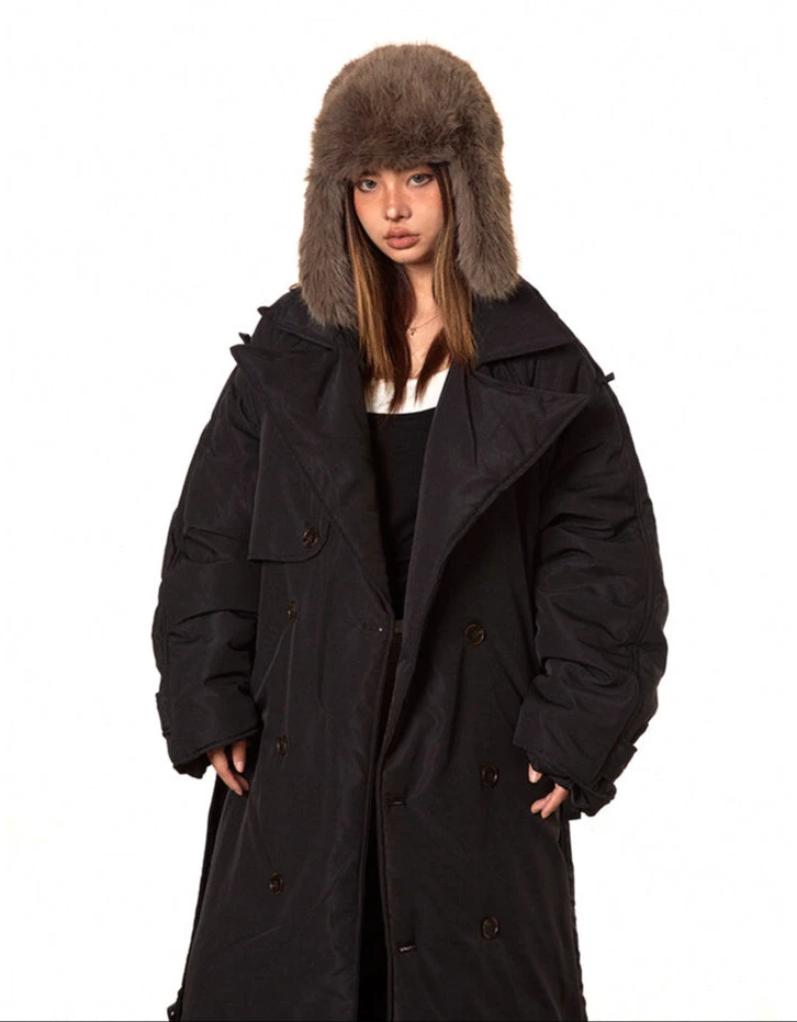 Double Breasted Puffer Long Line Coat With Belt 10 Double Breasted Puffer Long Line Coat With Belt - Image 10