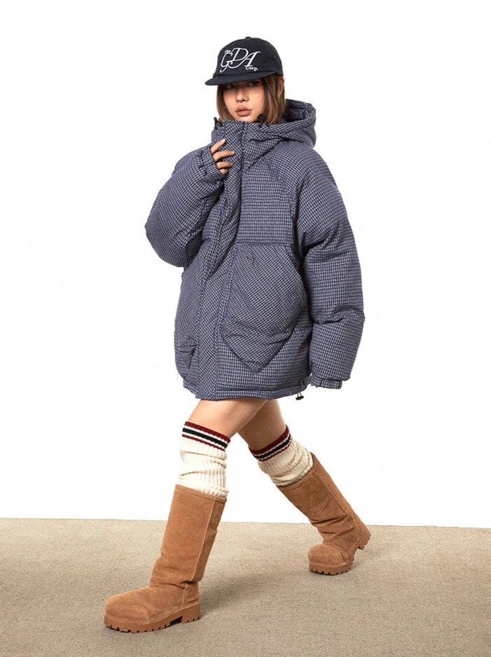 Oversized Plaid Puffer Hooded Jacket With Pockets 12 Oversized Plaid Puffer Hooded Jacket With Pockets - Image 12