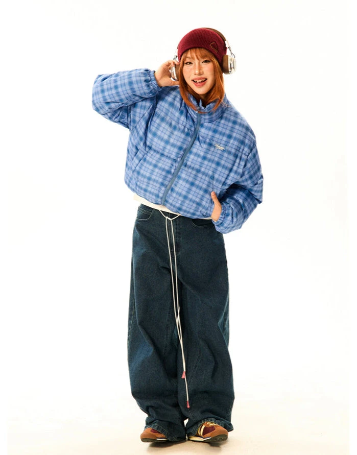 Plaid Quilted High Collar Mid Crop Puffer Jacket 7 Plaid Quilted High Collar Mid Crop Puffer Jacket - Image 7