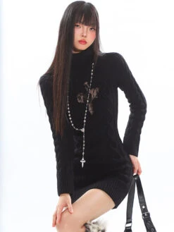 Cable Knit Turtleneck Dress With Cross Mesh Lace Detail 37 Cable Knit Turtleneck Dress With Cross Mesh Lace Detail -Modern Wear Shop O1CN01PbkH8w25KifTJacGh 1979797508