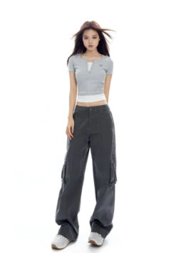 Ribbed Henley Mock Two-Piece Short Sleeve Crop Top 32 Ribbed Henley Mock Two-Piece Short Sleeve Crop Top -Modern Wear Shop O1CN01Pi2dmc2NBFVUPMoLx 2200576249924