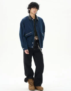 Oversized Worker Jacket With Contrast Faux Leather Collar -Modern Wear Shop O1CN01Pva4CK1r3P5eqE0n8 1124265575