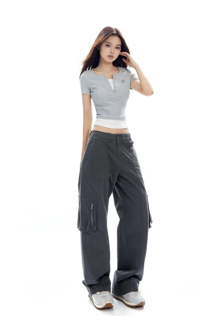 Ribbed Henley Mock Two-Piece Short Sleeve Crop Top 14 Ribbed Henley Mock Two-Piece Short Sleeve Crop Top - Image 14