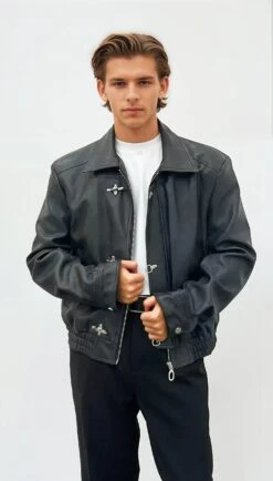 Fireman Clasp-Buckle Faux Leather Collared Jacket -Modern Wear Shop O1CN01QJiNgW1gxJddWVEsT 3248624208 jpg q50 jpg f5913e75 6f96 4888 b436 2600f6f639c4