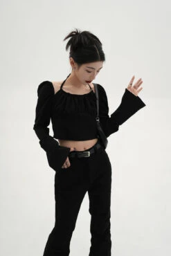 Sheer Long Sleeve Ruched Halter Blouse With Flared Cuffs -Modern Wear Shop O1CN01Qcqsnd1t4R0cef44b 722875848